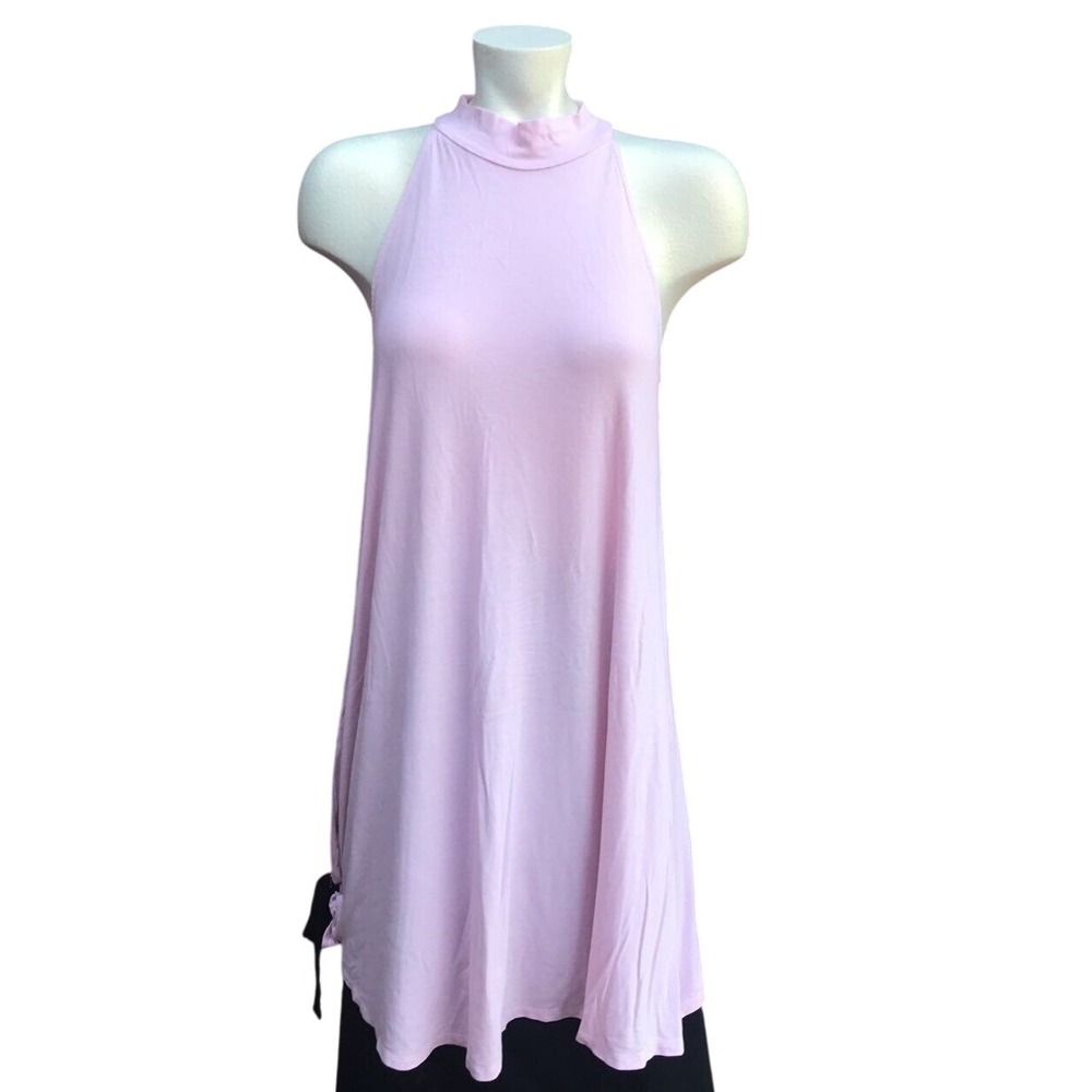 Midi Dress Mock Neck Sleeveless Light Pink Tie Detail Size L‎